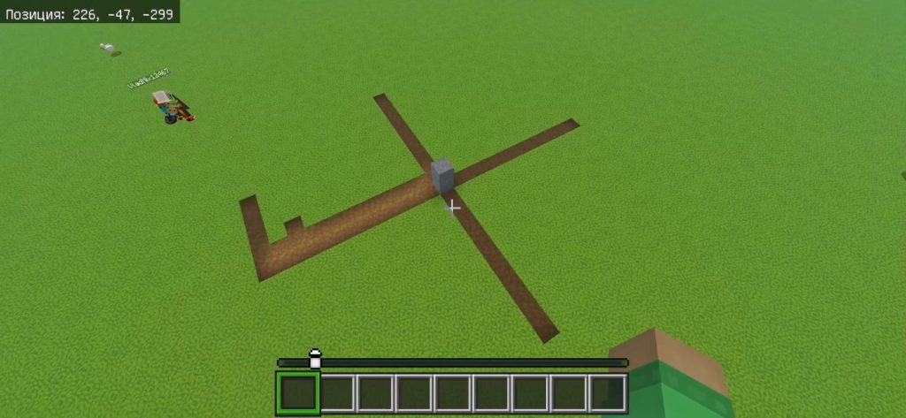 Разметка дорожек для спавна големов в автоматической ферме железа Minecraft