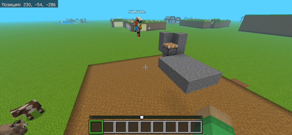 Строительство каменных стен вокруг поршня для зомби в ферме железа Minecraft