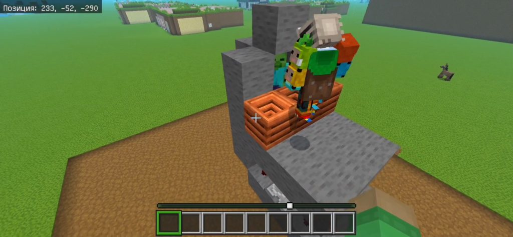 Зомби в камере и компостеры для жителей-фермеров в ферме железа Minecraft