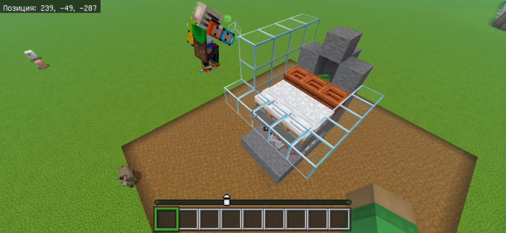 Стеклянное помещение для жителей в автоматической ферме железа Minecraft