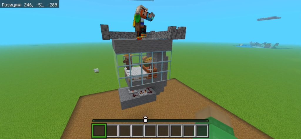 Каменное ограждение на крыше фермы железа Minecraft — место спавна големов