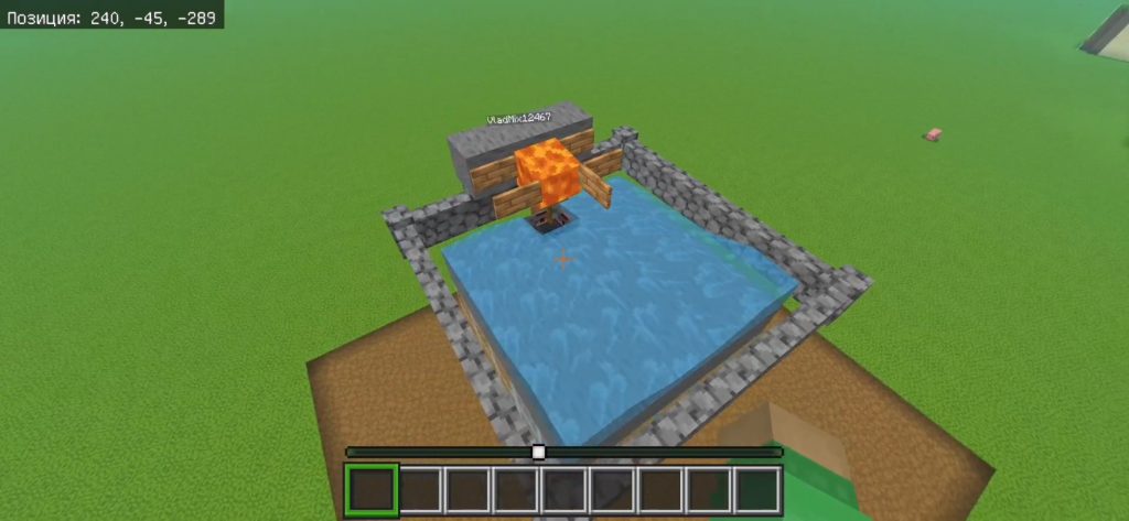 Разлив воды на крыше фермы железа Minecraft для направления големов в лаву