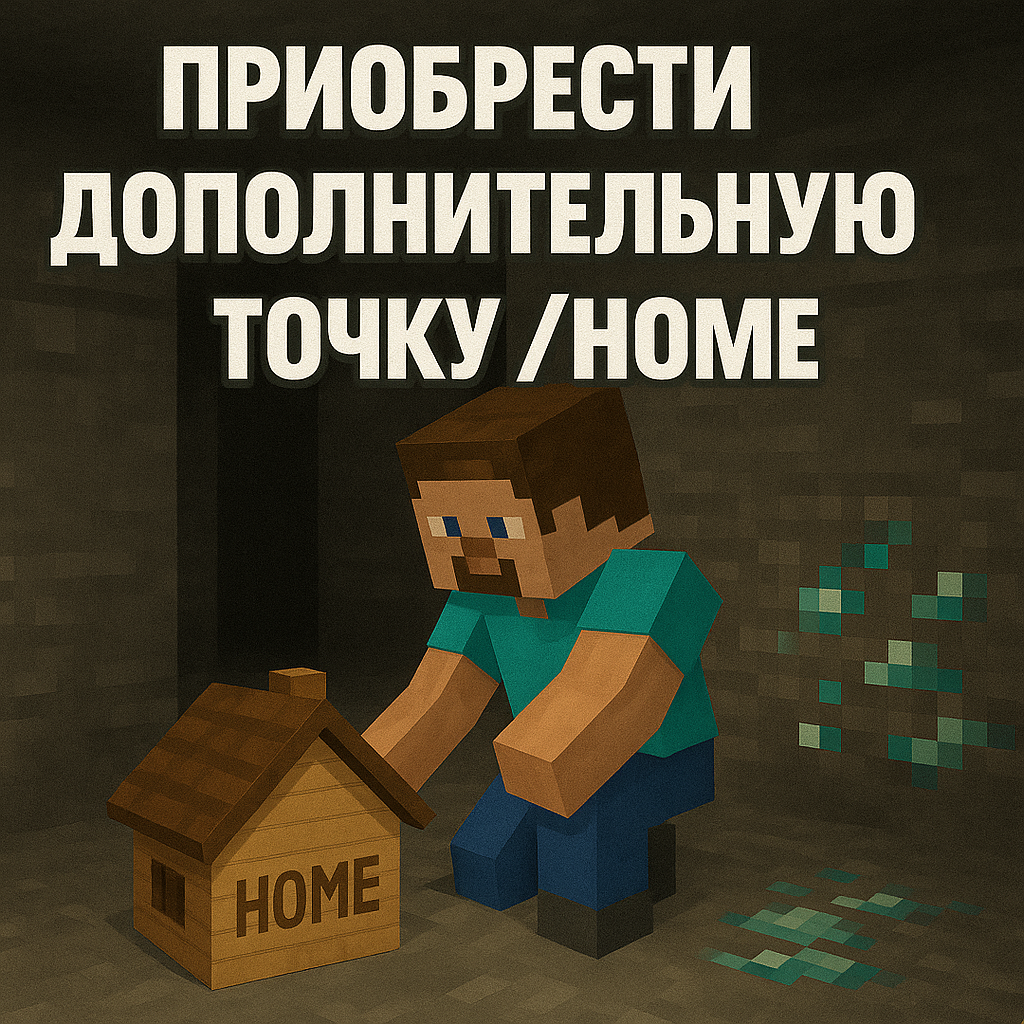 Стив в шахте устанавливает дополнительную точку home возле алмазов в Minecraft